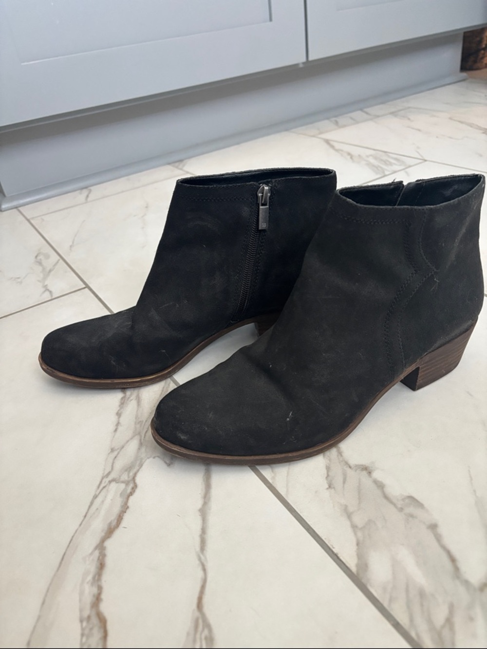 Lucky Brand Black Suede Ankle Booties with Low Block Heel